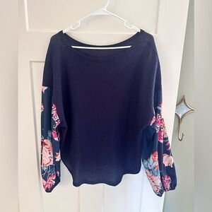 Floral Sleeve Navy Sweater